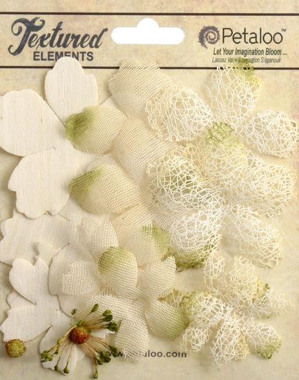 Wedding - NEW: Petaloo Textured Col "Ivory" Mixed Textured Layers. Vintage Style Rustic Fiber Mesh Fabric flowers (12pcs). Wedding / Decorations