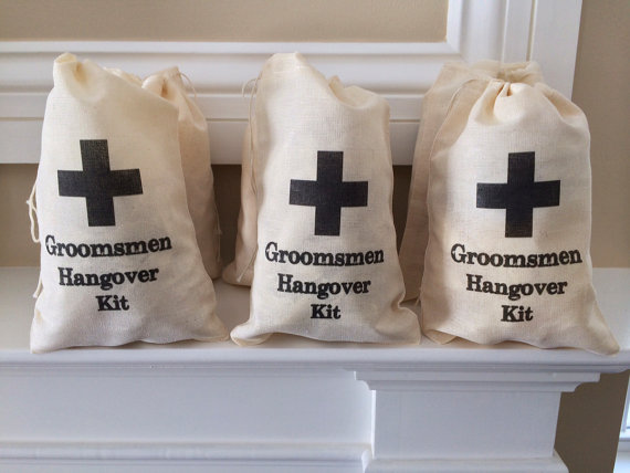 Hochzeit - 6 Groomsmen Bachelor Hangover Kit / Black Cross - Drawstring Bags - Great for Bachelor Parties or Wedding 4x6, 5x7 or 7x11
