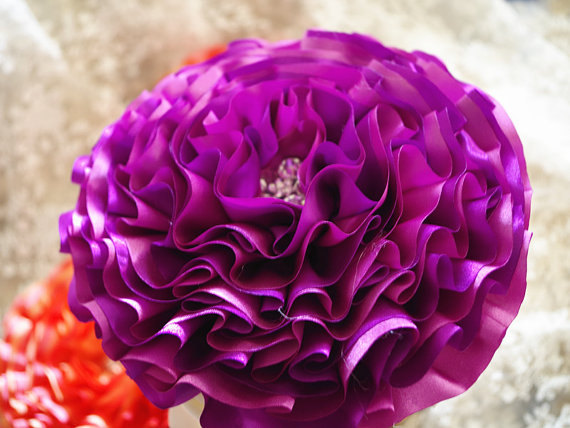 زفاف - purple satin rosette, chic rosette, wedding decors, wedding chair sash, table bouquet