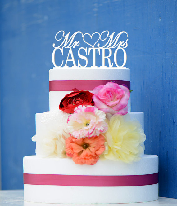 Mariage - Wedding Cake Topper Monogram Mr and Mrs cake Topper Design Personalized with YOUR Last Name D037