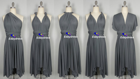 Свадьба - FREE BANDEAU knee length Short Bridesmaid Convertible Dress Charcoal Grey Infinity Dress Multiway Dress Wrap dress
