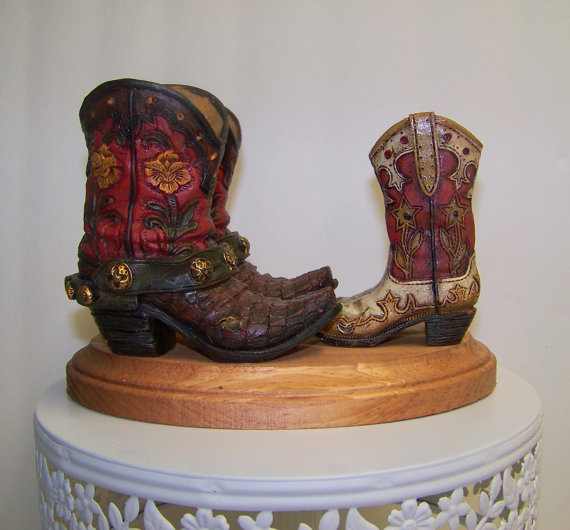 Wedding - Wedding Cake Topper-Western Cake Topper-Rustic Boot Topper-Bride and Groom Topper