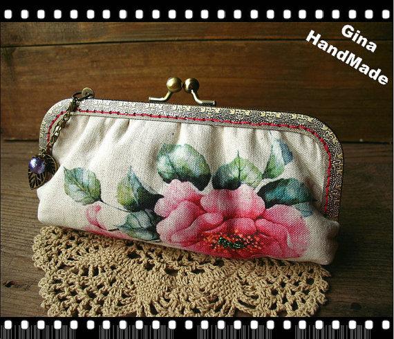 زفاف - Peony & Hummingbird iphone case / iphone sleeve // Coin purse / Wallet / Pouch / wedding clutch / kiss lock frame purse bag-GinaHandmade