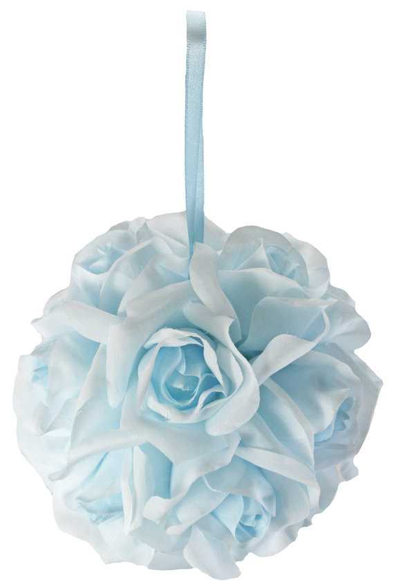 Свадьба - Garden Rose Kissing Ball - Light Blue - 6 inch Pomander