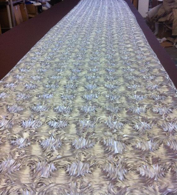 Wedding - Custom Made Silver  Tafetta  Rosette Aisle Runner 25 Feet Long