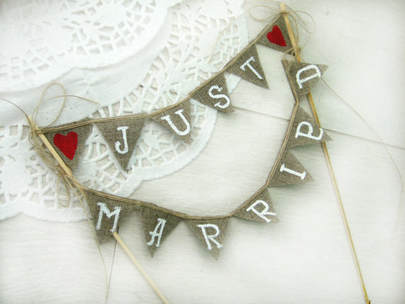 Mariage - Just Married Wedding Cake Topper Banner