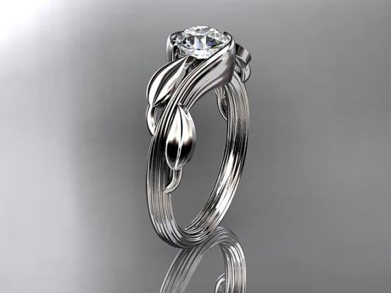 زفاف - 14kt  white gold   leaf and vine  wedding ring,engagement ring ADLR273A