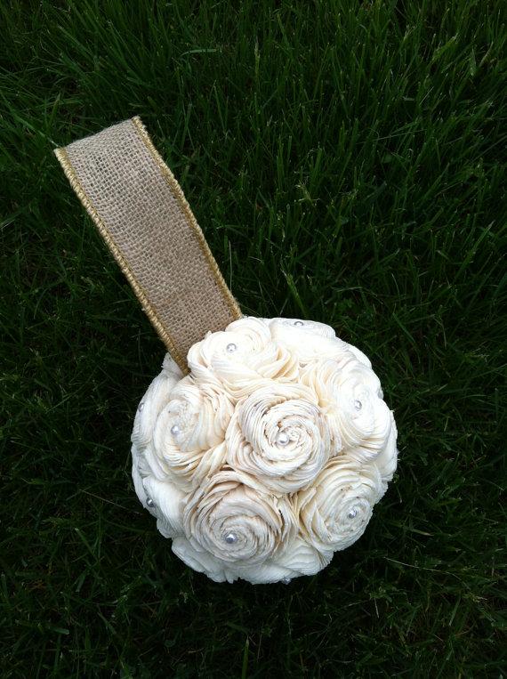 Wedding - SOLA flower kissing ball with Burlap and pearls