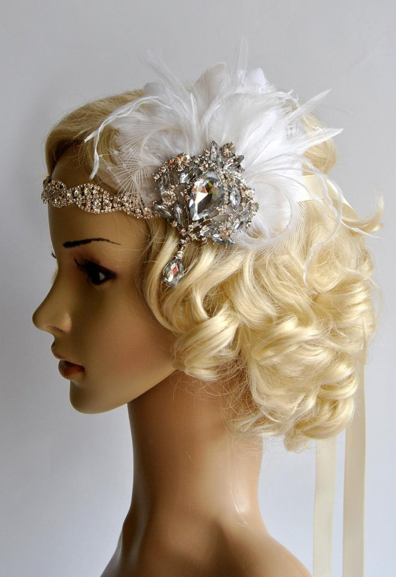 Свадьба - Glamour Rhinestone Flapper 1920s headpiece, Rhinestone Headband, Bridal wedding headband, the great gatsby headpiece, rhinestone flapper
