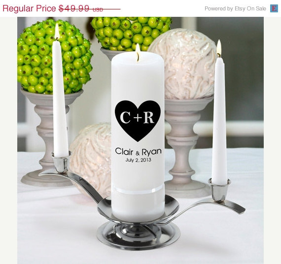 زفاف - Personalized Wedding Unity Candle Set - Carved Hearts_330