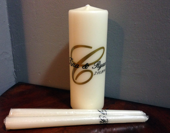 Hochzeit - Unity Candle Set - White Unity Candles or Ivory Unity Candles - Personalized Wedding Accessory