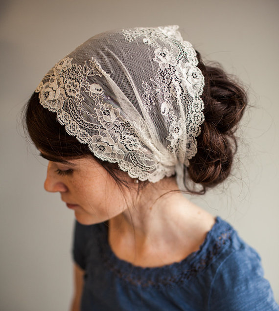 Wedding - Victorian Lace in Vanilla Cream Garlands of Grace Birdal Specialty Lace headwrap headcovering veil headband