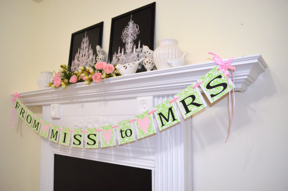 Свадьба - From Miss to Mrs Banner, mint bridal shower banner, bride to be  Damask bridal decor, bachelorette decorations You pick the colors