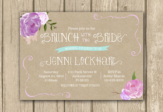 Mariage - bridal brunch invitation, lilac bridal shower invitation, lavender floral shower invite, printable invitation, kraft paper,whimsical invite