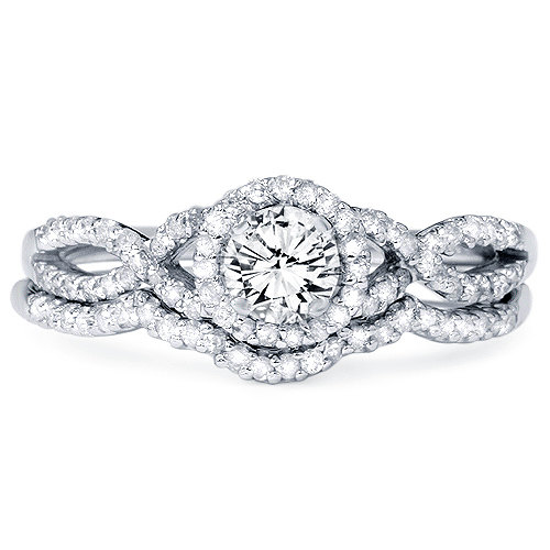Hochzeit - Diamond .70CT Infinity Engagement Ring Wedding Band Set Matching Crossover 14 Karat White Gold