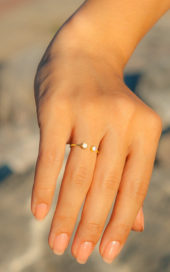زفاف - Personalized Ring - 14k Solid Gold Ring -Dual Birthstone Ring - Personalized Gift - Engagement Ring - Gemstone Statement Ring