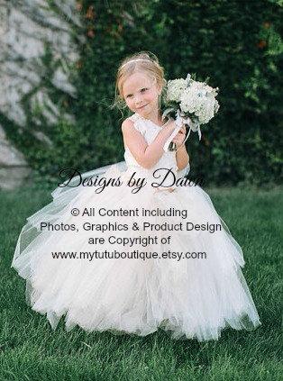 Свадьба - Ivory Flower girl Dress with lace! Corset top, Skirt with Detachable Train & Hair Piece! Price for up to a size 5t. Larger sizes available