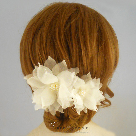 زفاف - Pure Silk, Ivory Bridal Headpiece, Bridal Hair Flowers, Bridal Hair Accessories Ivory Wedding Headpiece, Wedding Hair Pin, Wedding Hairpiece