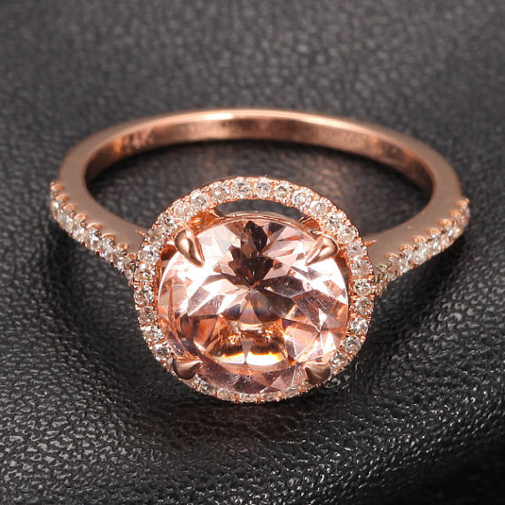 Свадьба - Engagement Wedding Ring 14K Gold, 8mm Round Stone Options: Morganite/Amethyst/Topaz/Garnet/Citrine/Peridot/Aquamarine