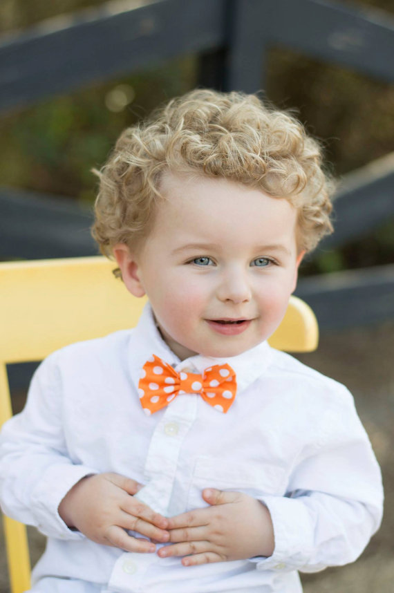Hochzeit - Fabric Bow Tie Orange White Polka Dot Fall Halloween - Wedding - Ring Bearer - Photo Prop - Newborn Infant Baby Toddler Girl Boy