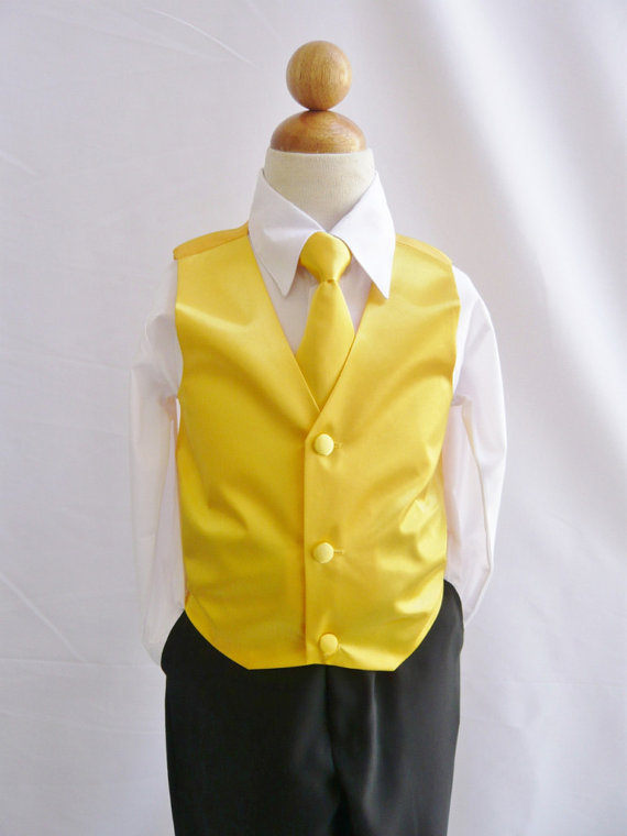 زفاف - Boy Vest with Long Tie in Yellow for Ring Bearer, Communion, Wedding in Size 6, 8, 10 only