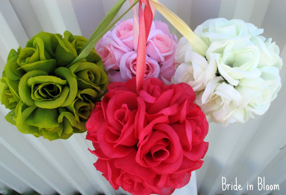 Hochzeit - Pomander kissing ball - SALE - flower girl wedding flower ball aisle runner wedding decoration