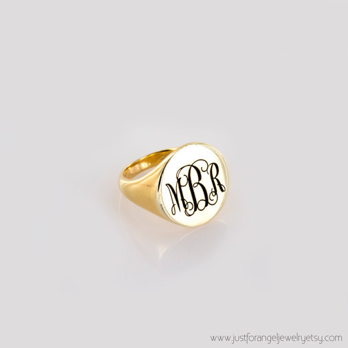 Wedding - 15%Off Sterling Silver, Gold signet ring, Signet Ring gold-Monogram- Engraved Monogram Ring-Bridesmaids Ring- Valentines Day-Christmas Gift