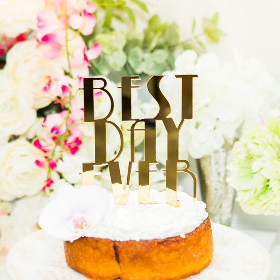 زفاف - Cake Topper Gatsby Style Best Day Ever Cake Topper - Gold Mirror Acrylic - Gold Wedding Cake Topper