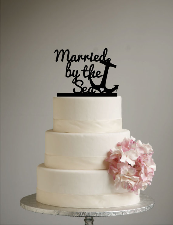 Hochzeit - Beach Wedding Cake Topper - Married by the Sea - Anchor - Nautical - Destination Wedding - Anchor Cake Topper - Cruise Wedding