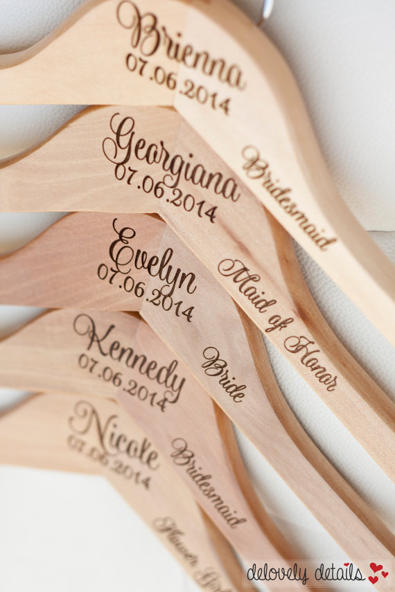Wedding - 6 - Personalized Bridesmaid Hangers - Engraved Wood Hangers