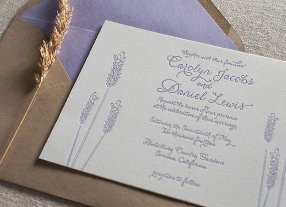 Hochzeit - Lavender Letterpress Wedding Invitation