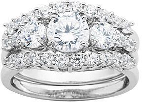 Wedding - FINE JEWELRY DiamonArt Cubic Zirconia Sterling Silver 3-Stone Bridal Ring Set