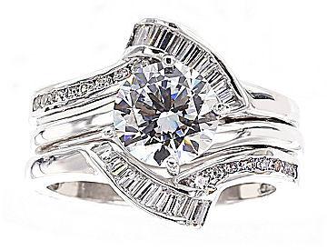 Hochzeit - FINE JEWELRY DiamonArt Cubic Zirconia Sterling Silver Solitaire Bridal Ring & Guard