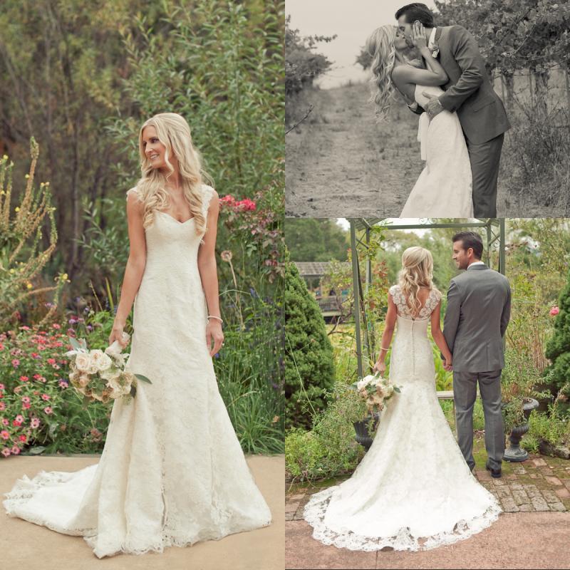 Wedding - Vintage 2015 Wedding Dresses Mermaid Lace Spaghetti Capped Sheer Sleeveless Zipper Back Sweep Train Romantic Country Beach Bridal Gowns Online with $129.06/Piece on Hjklp88's Store 