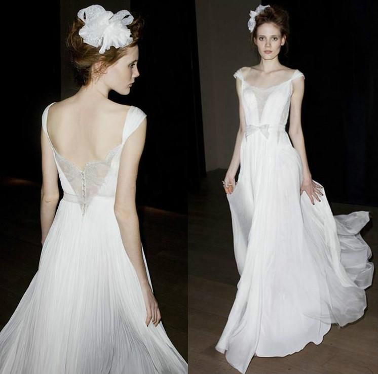Mariage - Backless White Sexy Mira Zwillinger Wedding Dresses A-Line Sheer Bridal Gowns Capped Ball Floor Length Chiffon Church Beach Garden Wedding Online with $113.93/Piece on Hjklp88's Store 