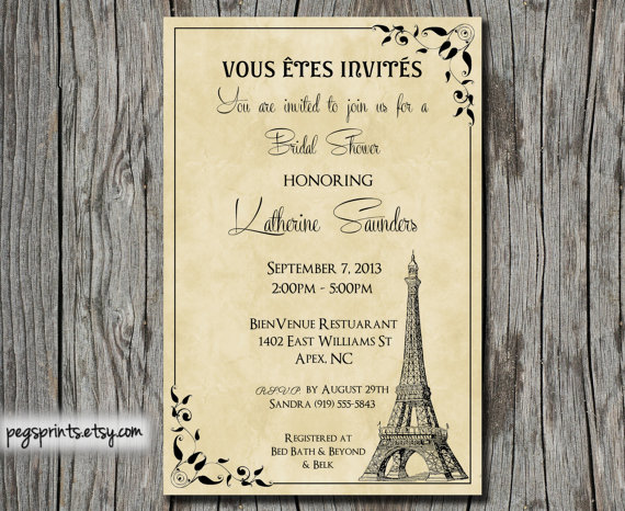 Свадьба - Paris Bridal Shower Invitation (Printable)