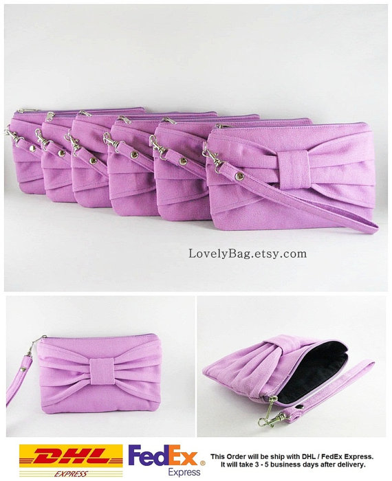 زفاف - SUPER SALE - Set of 6 Lavender Purple Bow Clutches - Bridal Clutches, Bridesmaid Clutch, Bridesmaid Wristlet, Wedding Gift - Made To Order