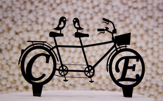 Wedding - Wedding Cake Topper Bicycle for Two with Your Initials