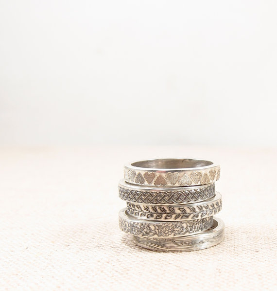 زفاف - Silver Pattern Ring -  Silver Jewelry - Stacking Rings - Silver Wedding Band