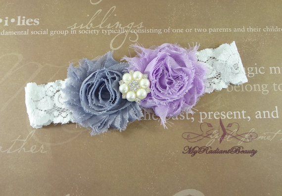 Hochzeit - Bridal Garter, KeepSake Garter, Shabby Rosette Gray and Lilac Purple Garter, Garter set, Garter belt, Wedding Garter, lace garter GTF0028L