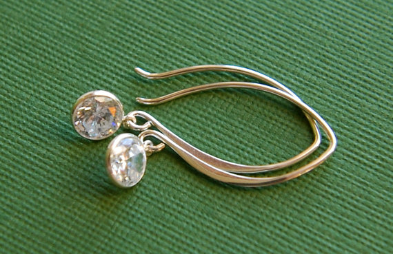 Hochzeit - Long crystal earrings, bezel set cubic zirconia drop earrings in sterling silver, cz earrings, bridesmaid jewelry, wedding earrings