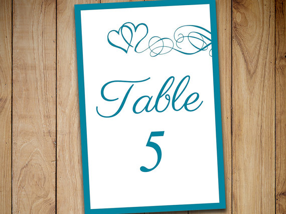 Свадьба - Printable Wedding Table Number Template Download - "Heart Swirls" Oasis Wedding - DIY Wedding Table Card EDITABLE TEXT 4x6 Table Number