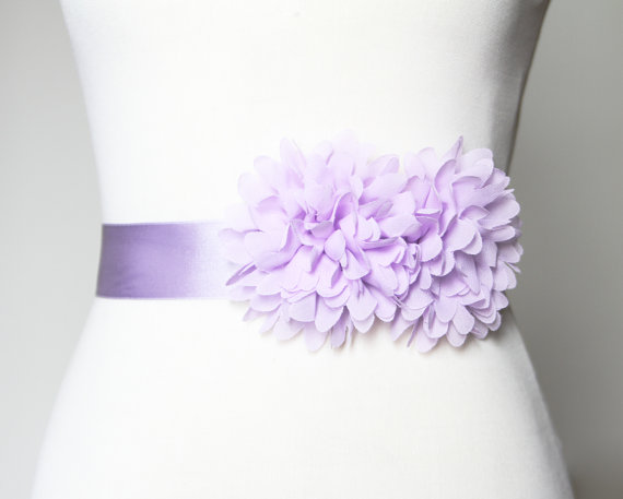 Hochzeit - Bridal Lavender Chiffon Flower Sash Belt - Vintage Inspired Wedding Dress Sashes, Night Dress Belts