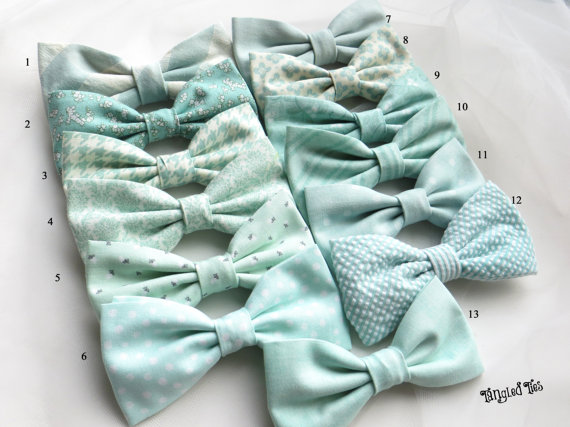 Hochzeit - Mint Groomsmen Bow Tie Mix And Match Coordinating Custom Wedding Bow Ties in 100% Designer Cotton