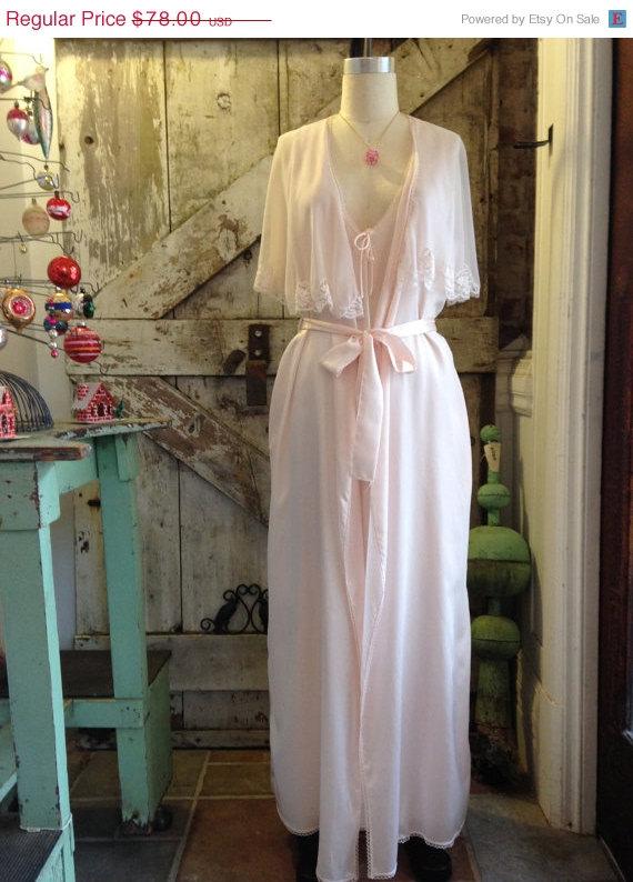 Wedding - Moving sale 1980s pale pink peignoir set 80s nightgown and robe size medium Vintage Miss Dior lingerie