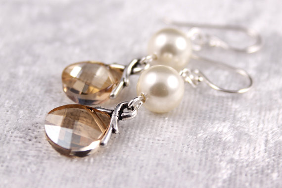 Wedding - Bridesmaid Jewelry Savannah Crystal and Pearl Earrings