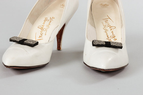 زفاف - Vintage Shoe Clips Black and Marcasite Beads Preppy Retro 1920s 1930s 1940s 1950s Mod Art Deco Shoe Clips Wedding Shoes Bridesmaid