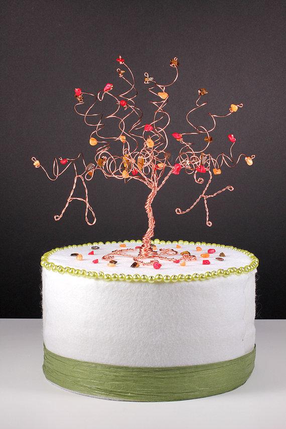 زفاف - Fall Wedding Cake Topper Wire Tree Sculpture in Autumn Colors