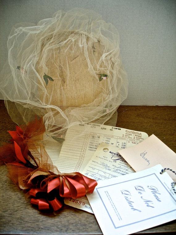 زفاف - Vintage Wedding Gift Honeymoon Ephemera Veil Paper Corsage