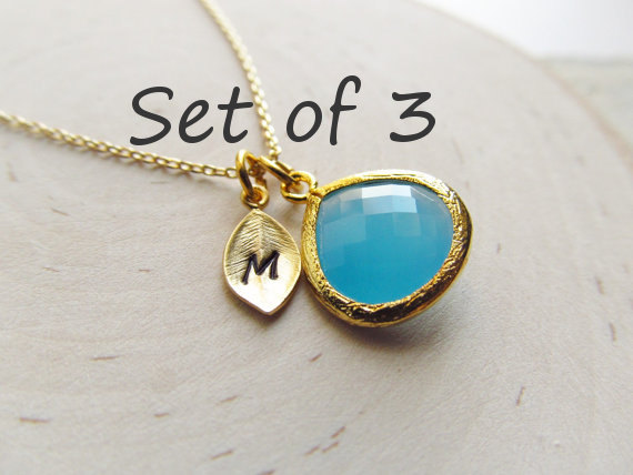Mariage - Bridesmaid Gift Necklace, Set of 3, You Choose Color, Personalized Bridesmaid Necklace Set, Gold Bridesmaid Jewelry, Custom Color Bridal